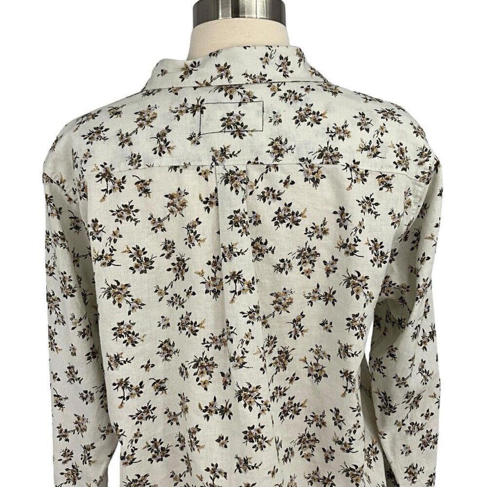 NWT Current Elliott Size 2 Floral Shirt Ivory Green Long Sleeve Linen Blend - Picture 11 of 13